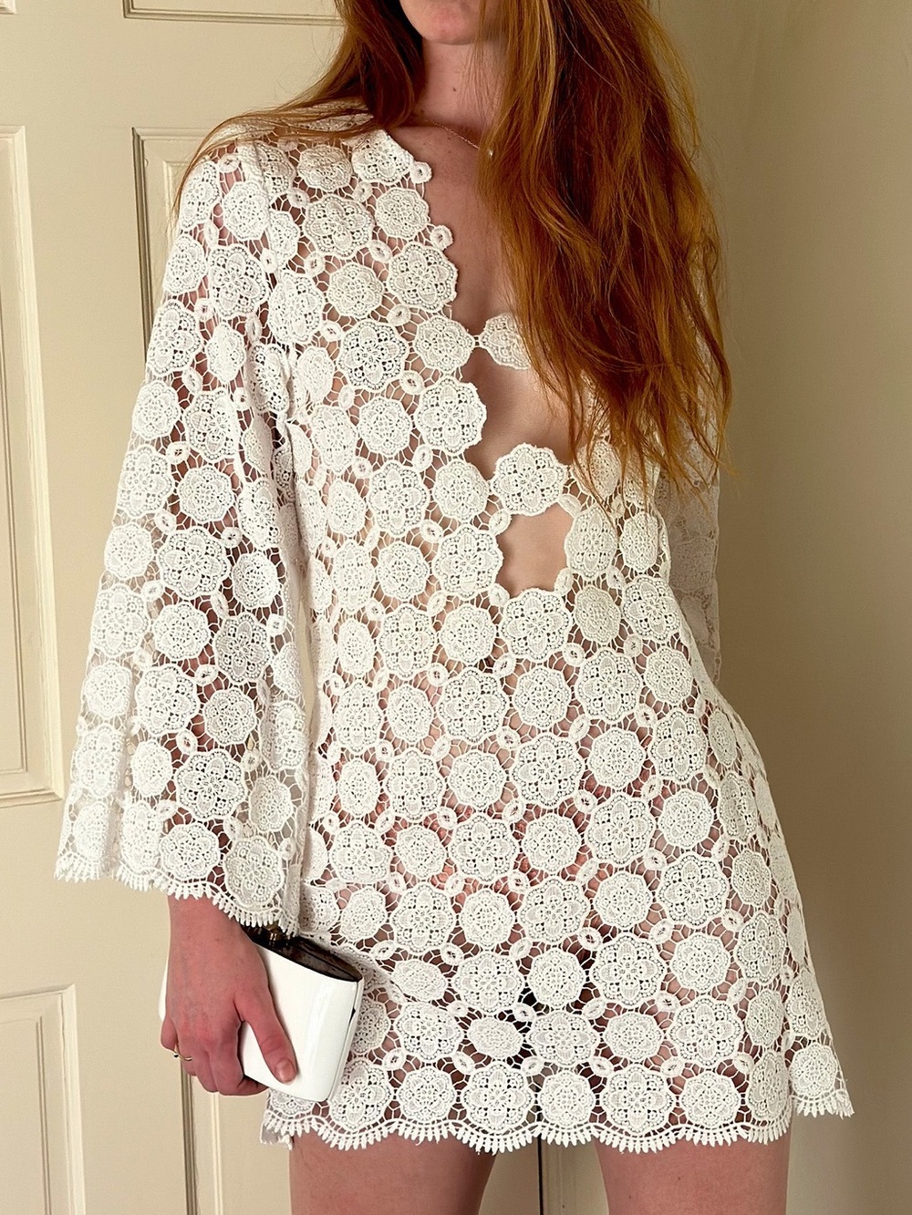 Miguelina White Crochet Floral Mini Coverup